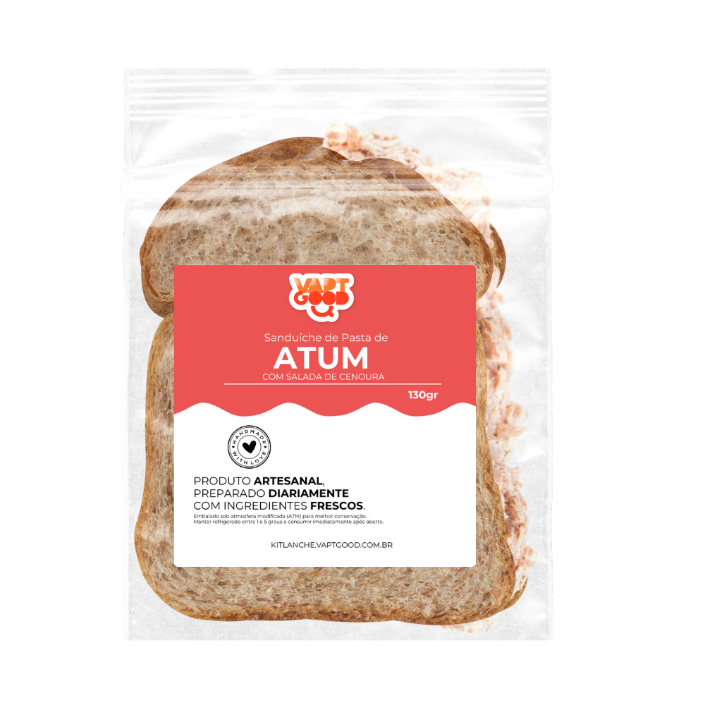 Pasta de Atum com Salada de Cenoura no Pão de Forma Integral ~ 130g
