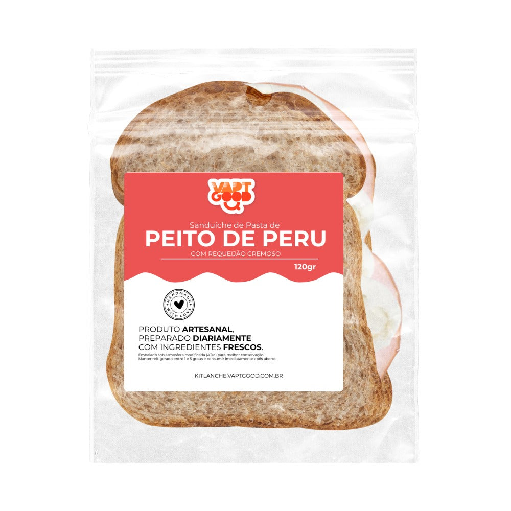 Peito de Peru com Requeijão Cremoso no Pão de Forma Integral ~ 120g