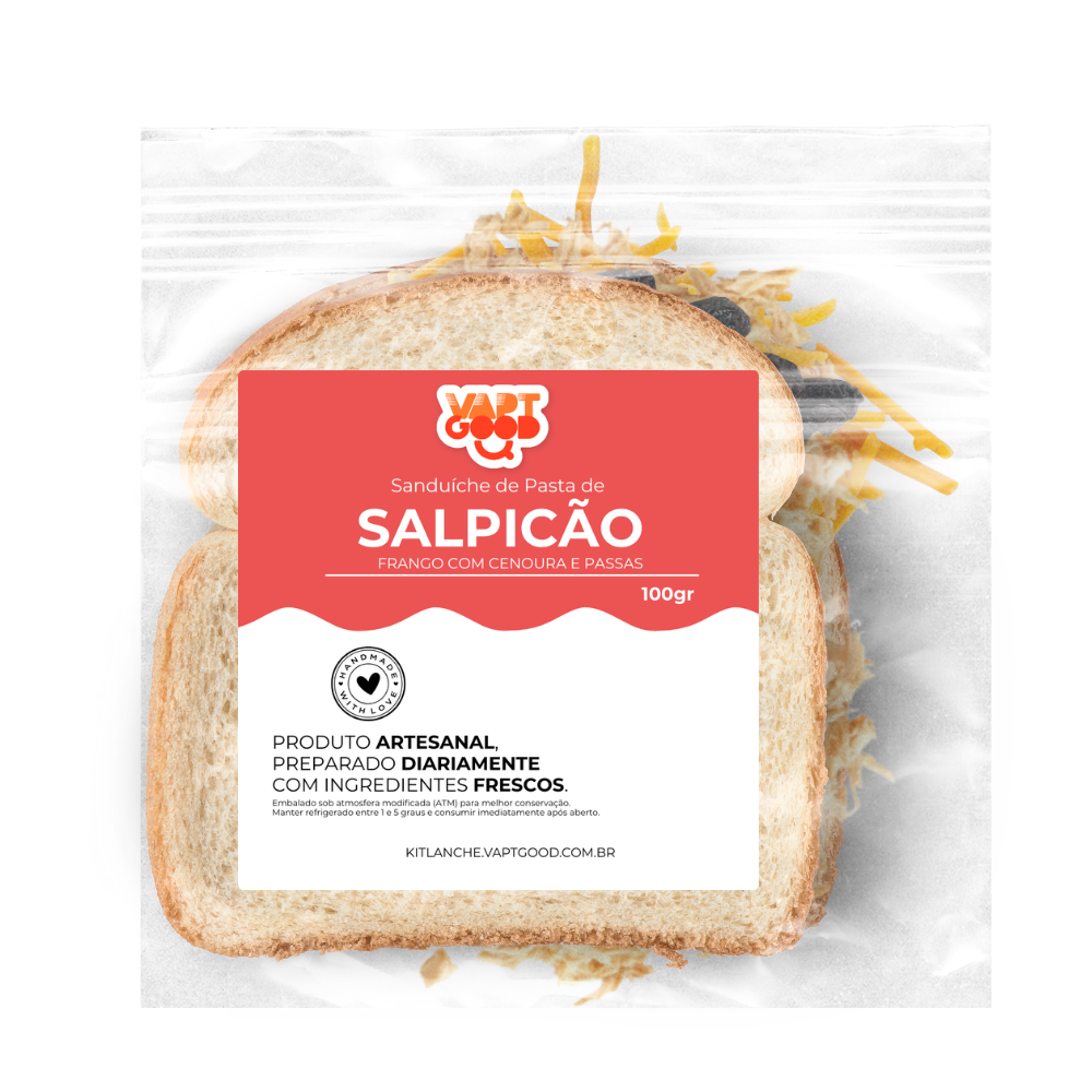 Salpicão de Frango com Cenoura e Passas no Pão de Forma Tradicional ~100g