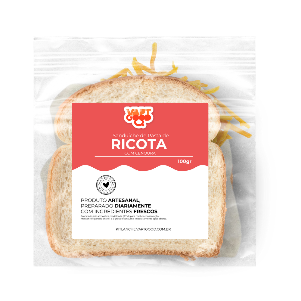 Pasta de Ricota com Cenoura no Pão de Forma Tradicional ~ 100g